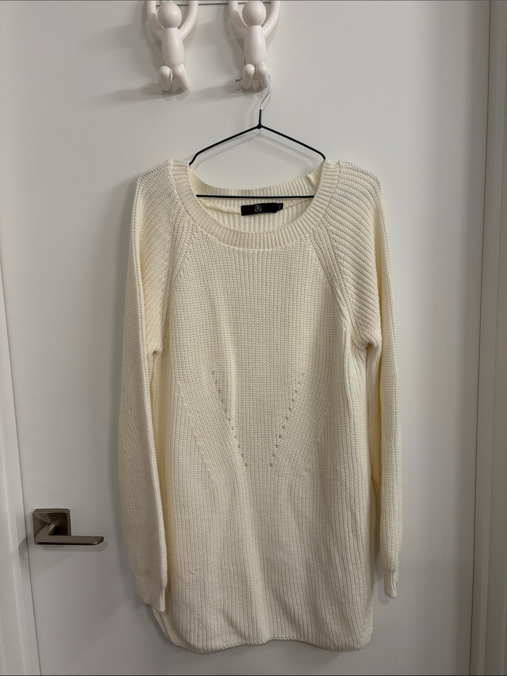 Monki Cream Ribbed Long-Sleeve Knit Dress